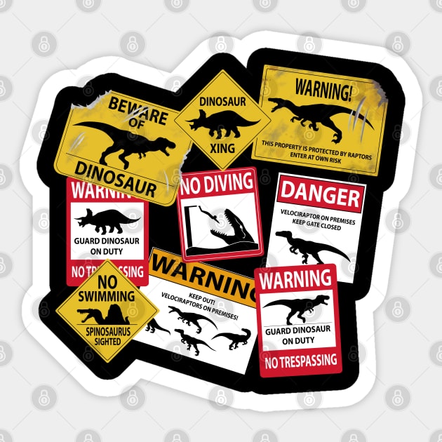 Dinosaur Caution Signs Sticker by SakuraDragon